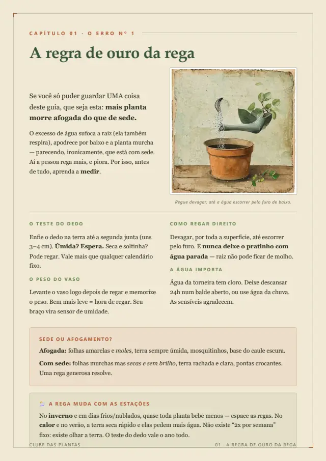 Página interna do SOS Plantas: a regra de ouro da rega